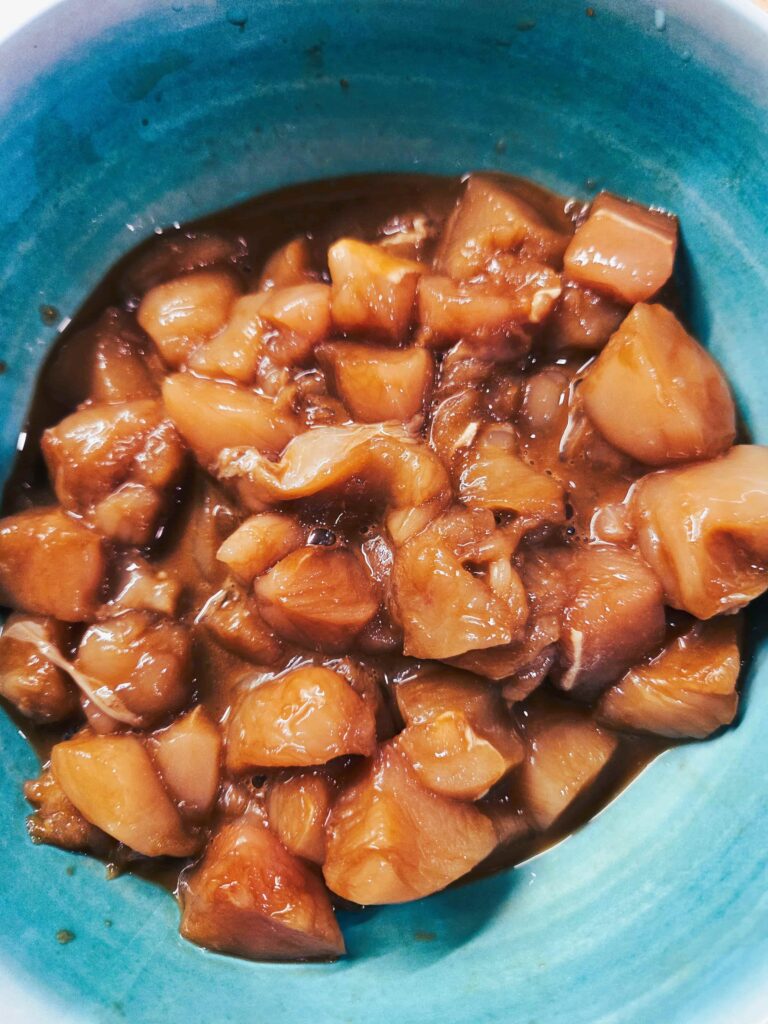 chicken marinading in soy sauce and corn starch