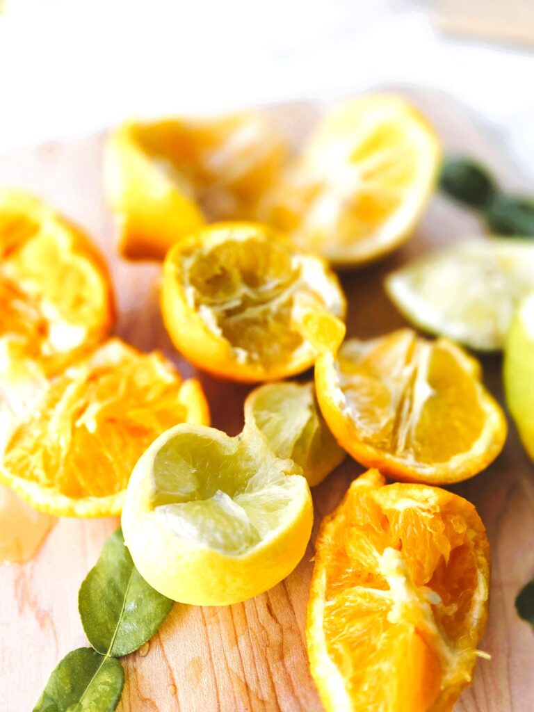 ripped up citrus to show the rawness of the juices and flavors
