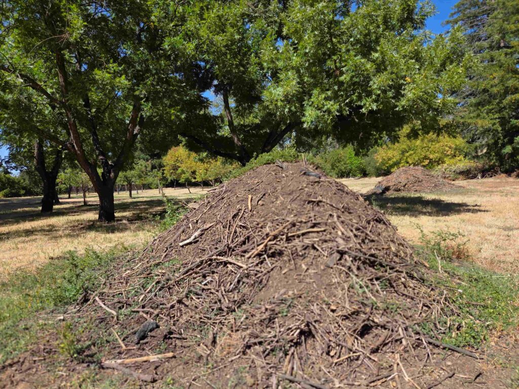 Compost piles on-site at the John Muir National Historic Site where they compost on-site to feed their orchard